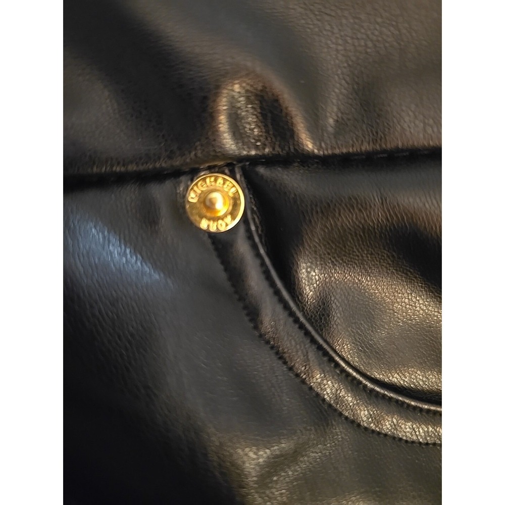 Y2K Michael Kors Black Faux Leather Lined Pants Womens Large Crop Kick Flare - Picture 15 of 16
